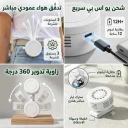 - مروحة حزام صغيرة محمولة وبدون شفرات مع مشبك دوار قابلة لإعادة الشحن بمنفذ USB-C 360° و 3 سرعات . 5