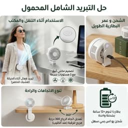 - مروحة حزام صغيرة محمولة وبدون شفرات مع مشبك دوار قابلة لإعادة الشحن بمنفذ USB-C 360° و 3 سرعات . 2