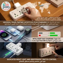 مقبس طاقة LED مثبت على الحائط مزود بمنفذي USB-A ومنفذ USB-C واحد (شحن سريع) مع منافذ شحن . 7