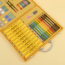  علبة أدوات الرسم والتلوين للأطفال مع حقيبة، مجموعة الرسم والتلوين للأطفال العلبة على شكل بطة صفراء 8