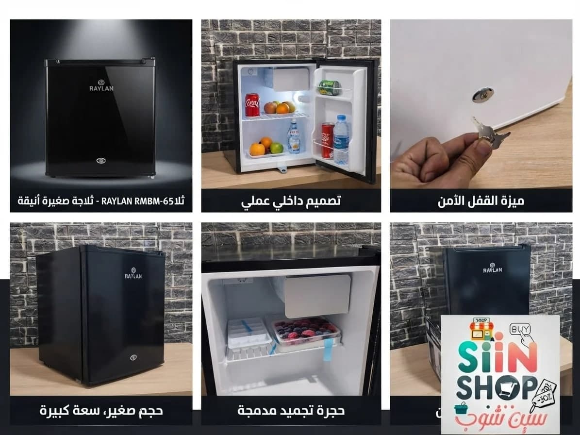ثلاجة صغيرة رايلان، أسود، رمادي، أبيض